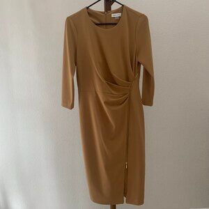 Calvin Klein Ruched Zipper Sheath Dress Size 10 in Luggage